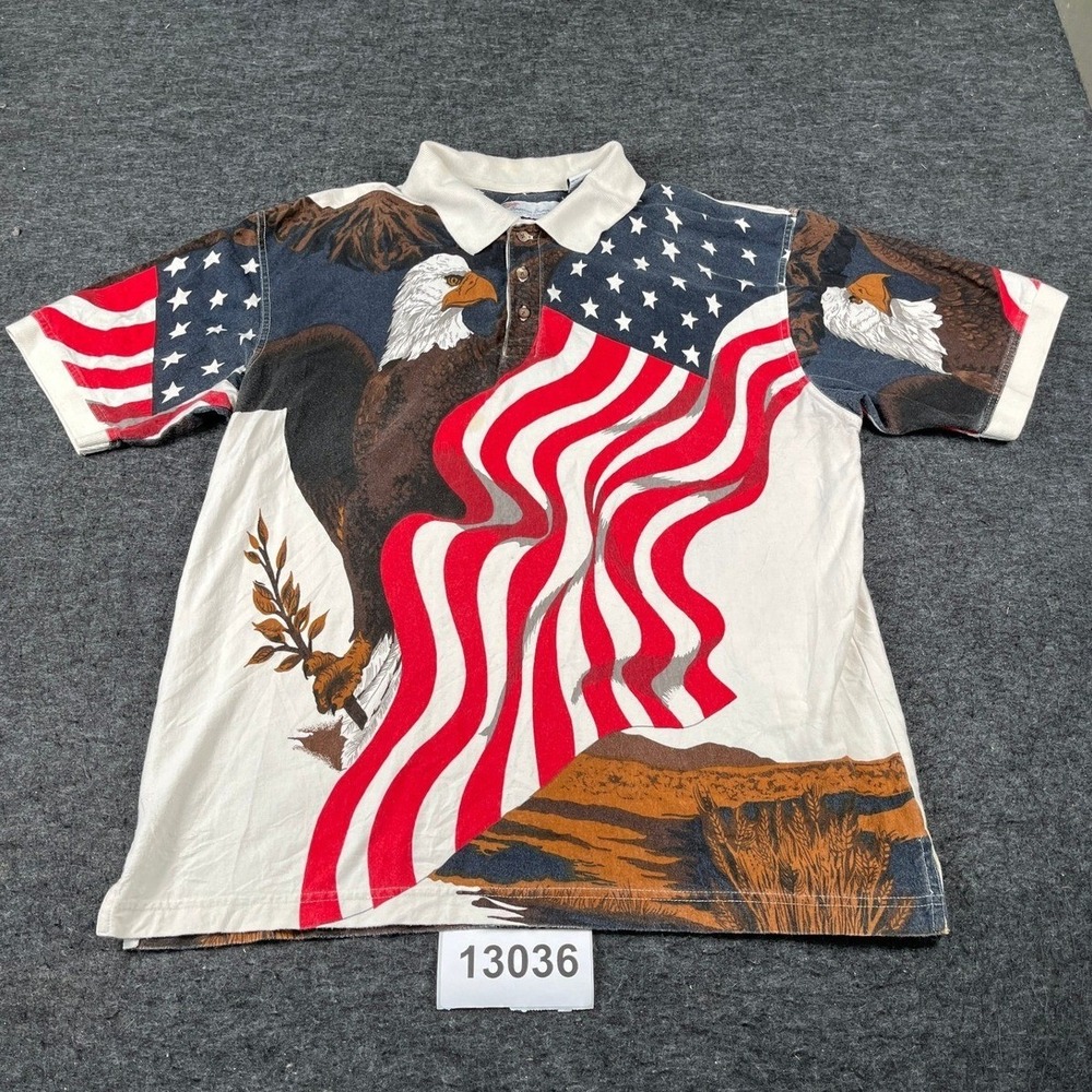 American Summer Clothing Company Polo Shirt Men Large Multicolor Patriotic Eagle